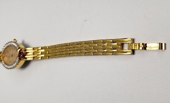 Vtg1960s Geneve Quartz Thailand Movement Gold Womens Oval Watch Rubies Hong Kong